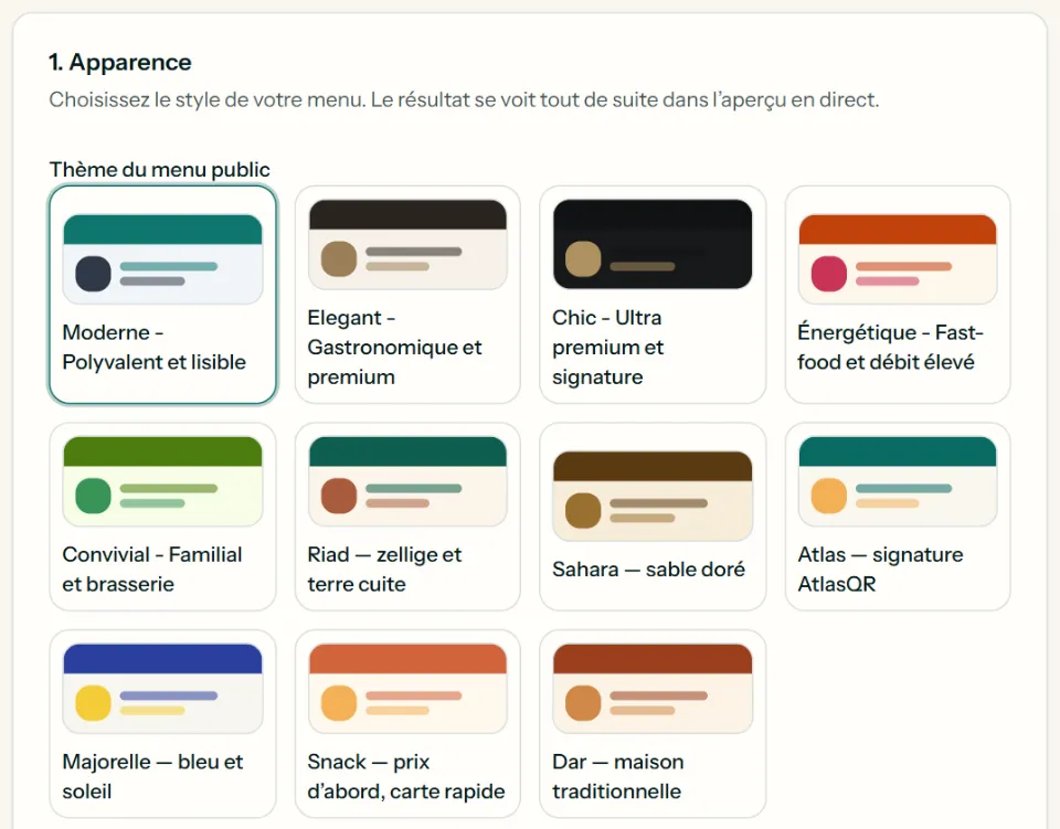 Choix du thème de la carte parmi les styles disponibles.